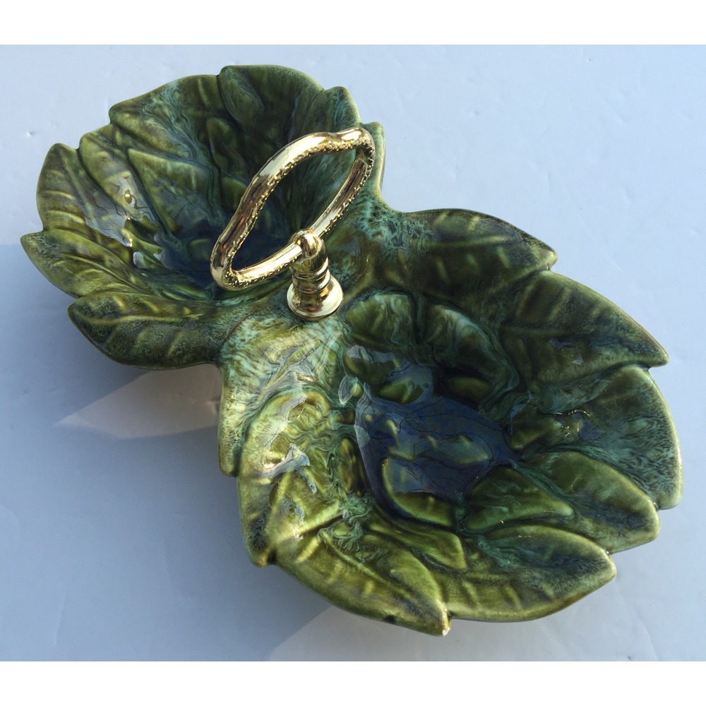 Wade of California Vintage Green Drip Glaze Leaf Candy Nut Serving Dish 723 USA
